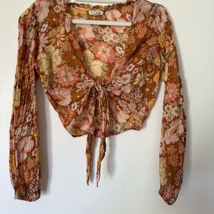 Billabong x The Salty Blonde Orange Print Tie Crop Top